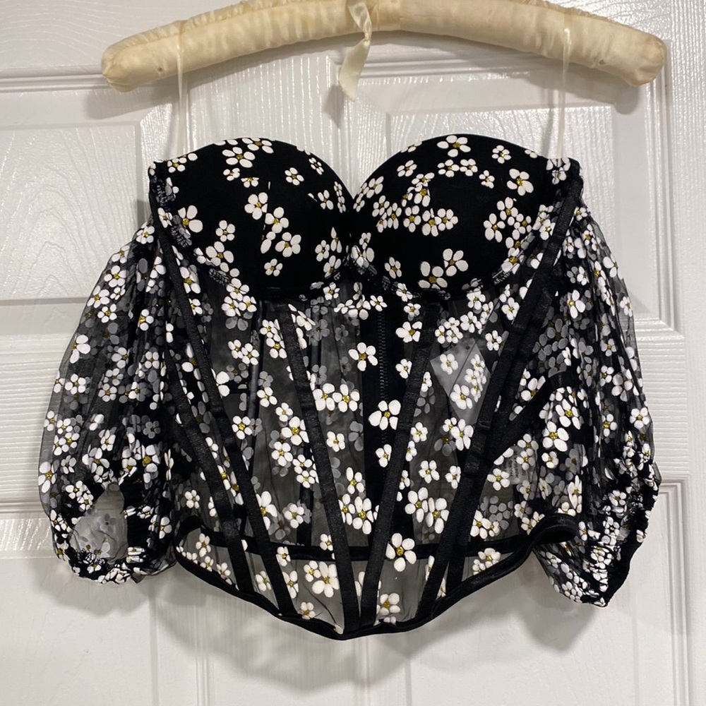 AKIRA - see through gorset Bardot top with daisies. Size M!